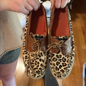 Sperry Animal Print Loafers with Tan Details